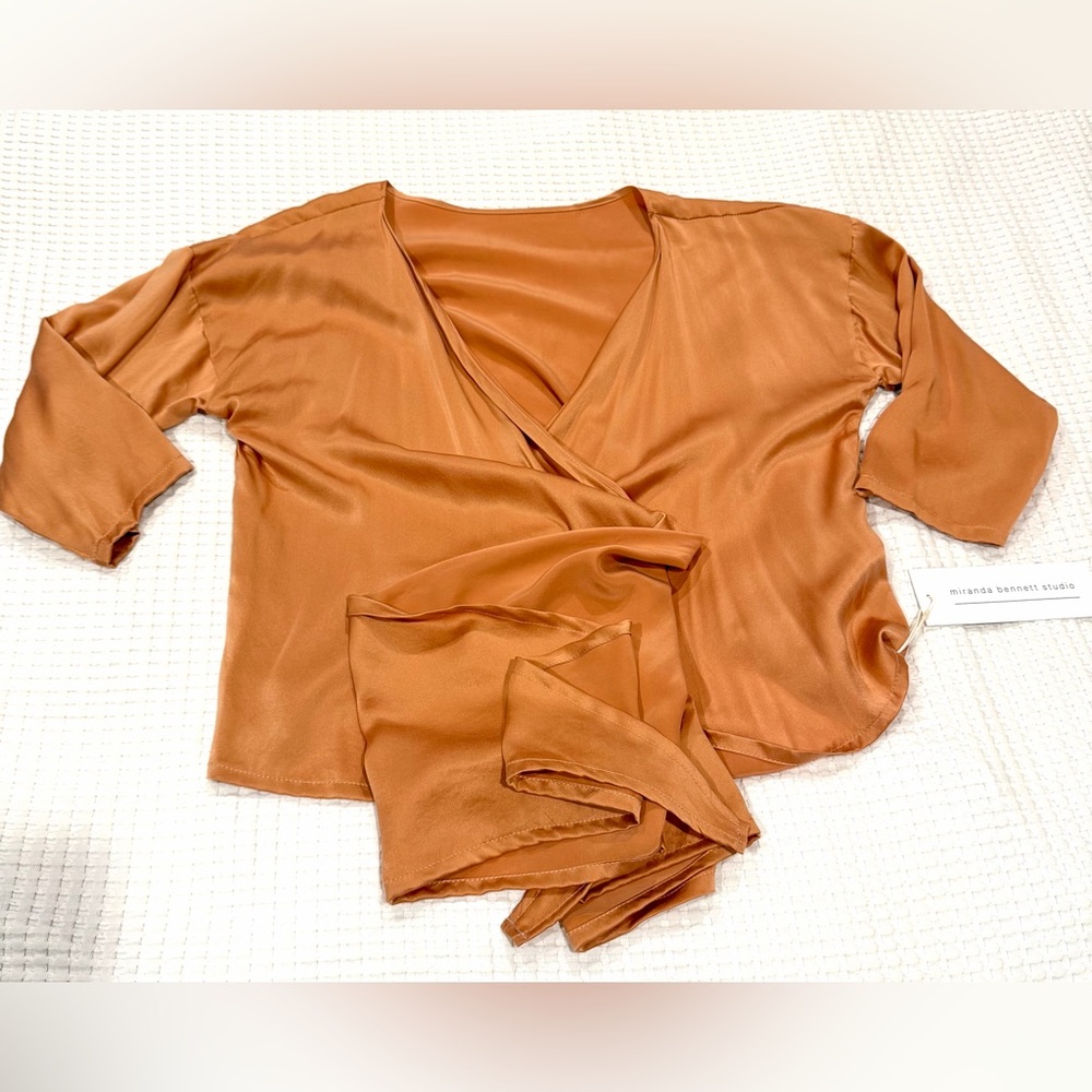 NWT MBS Wrap Top 100% Silk Charmeuse one size peach pink naturally dyed - Picture 3 of 12